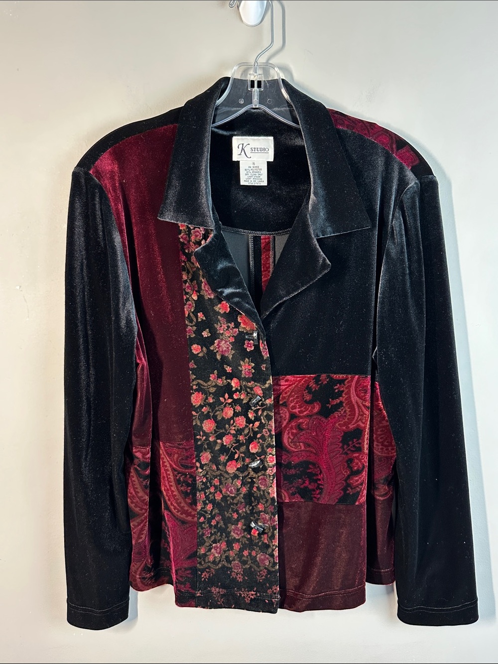 Vintage Women Boho Velvet Patchwork Jacket Whimsigoth Floral Paisley Y2K Size 16